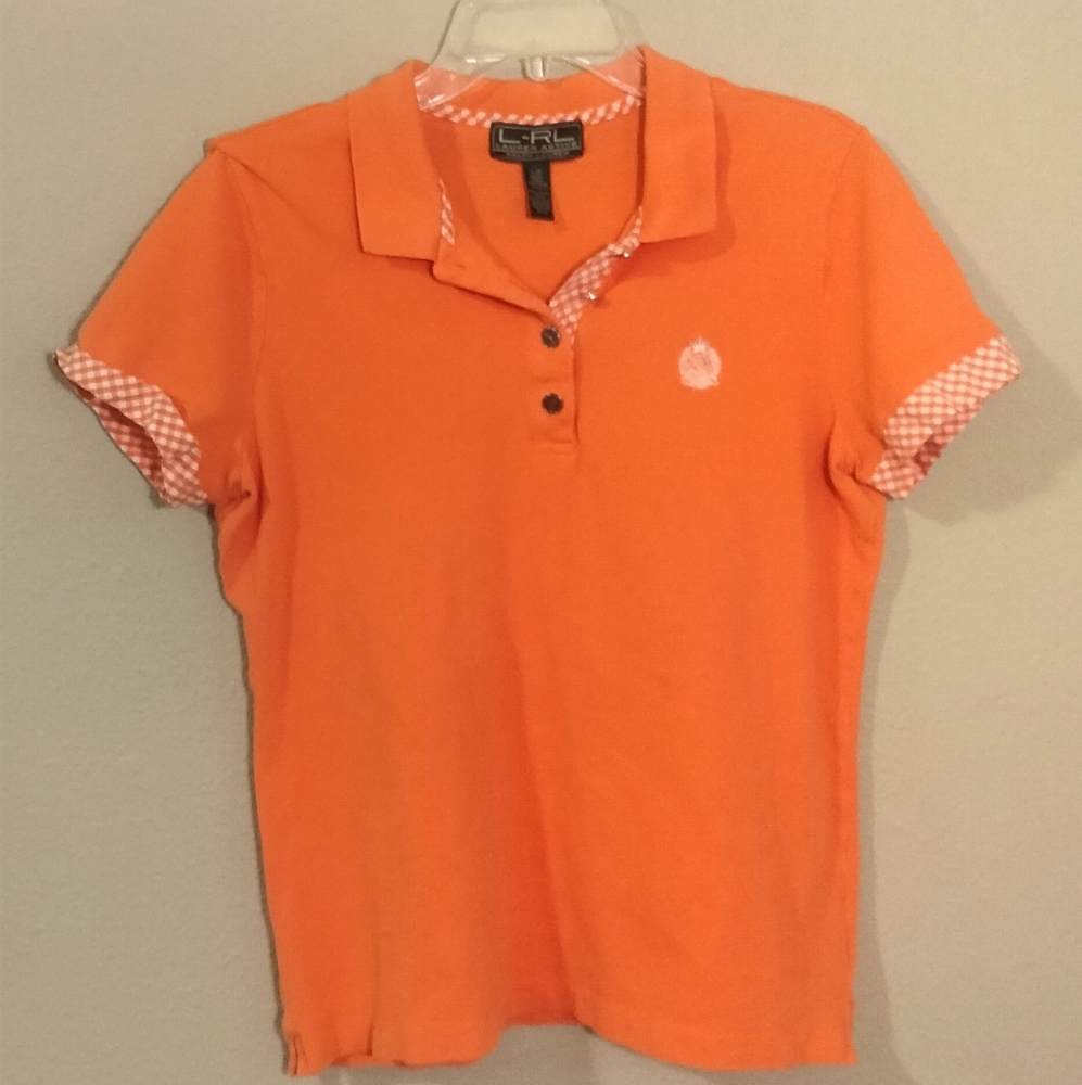 L-RL Lauren Active size L polo Orange With Gingham Detail